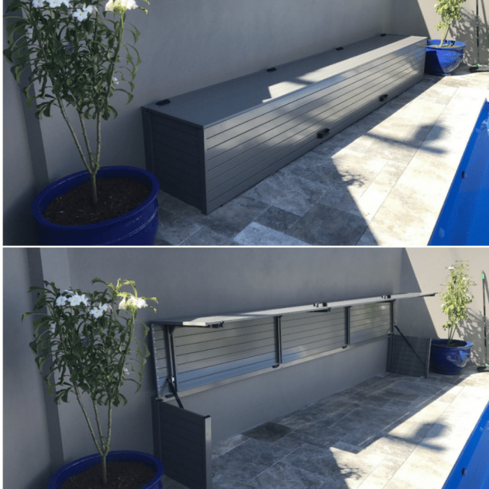 Pool blanket boxes ground above cover storage covers